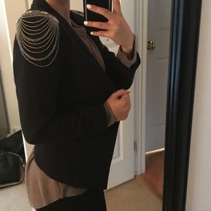 Embellished Shoulder Black Blazer